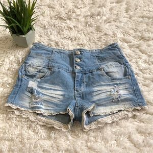 🔥5/25 sale🔥High waist crochet trim jean shorts
